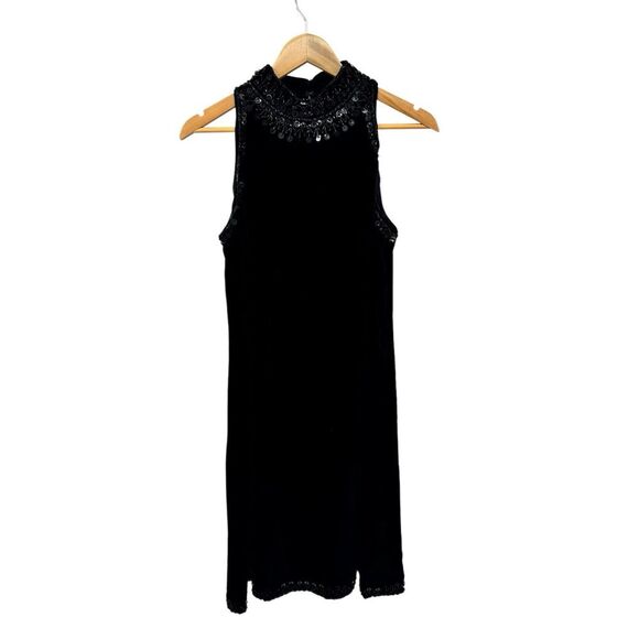 Badgley Mischka VTG Womens 10 Black Velvet Beaded Cocktail Dress Evening Y2K‎ - Picture 1 of 10